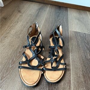 Black strappy heeled sandals